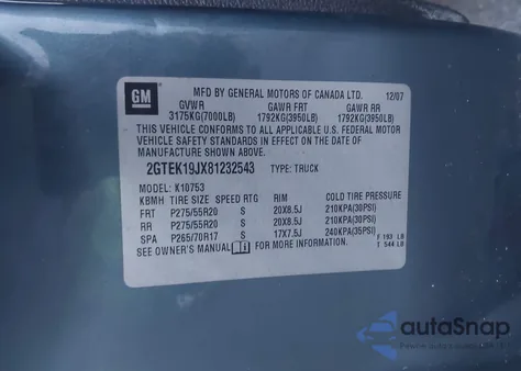 2008 GMC Sierra 1500 Sle1 z USA, uszkodzony, nr VIN 2GTEK19JX81232543
